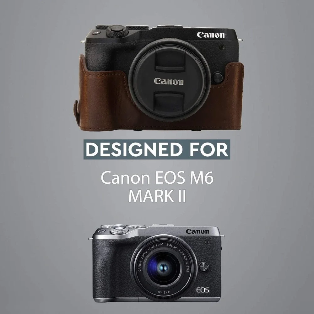 MegaGear MG1751 Case for Canon M6 Mark II with 15-45mm Lens Dark Brown Leather